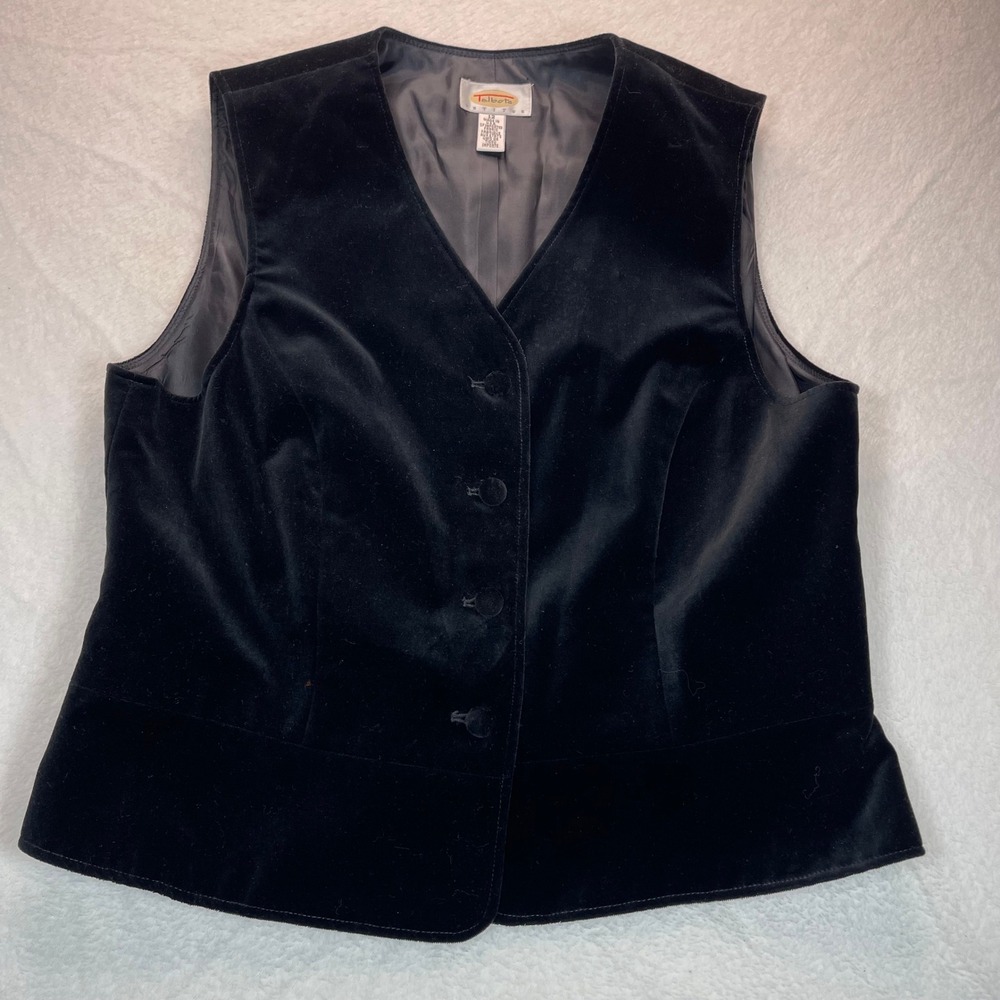 Talbots Velvet Vest Womens M 12 Black Dark Academia Goth Steampunk Fairy Grunge